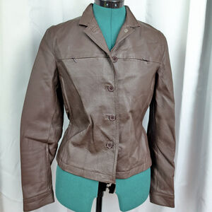 Vintage Ladies' Scrunch Waist Brown Leather Jacket 4